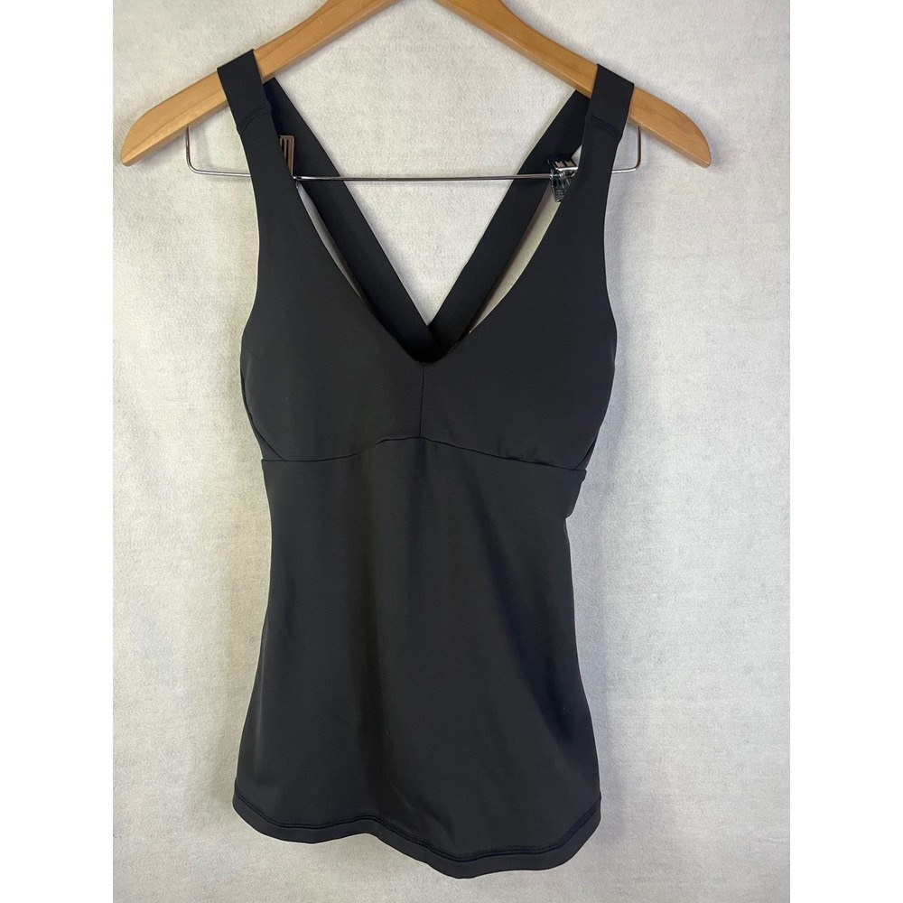 Prana Black Layna Bra Tank criss cross back removable modesty cups Sz S